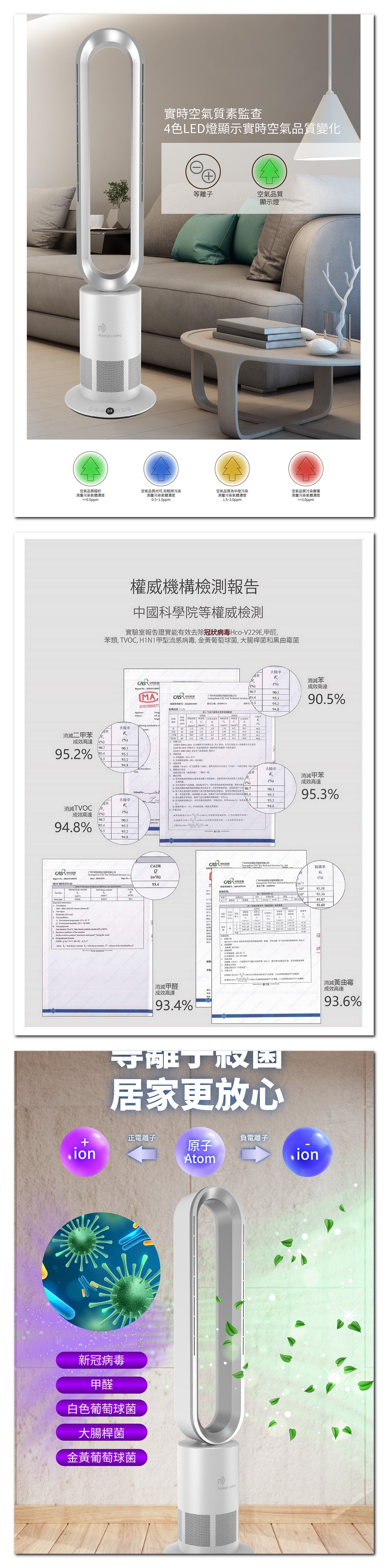 Power Living TP-800等離子殺菌座地無葉 風扇